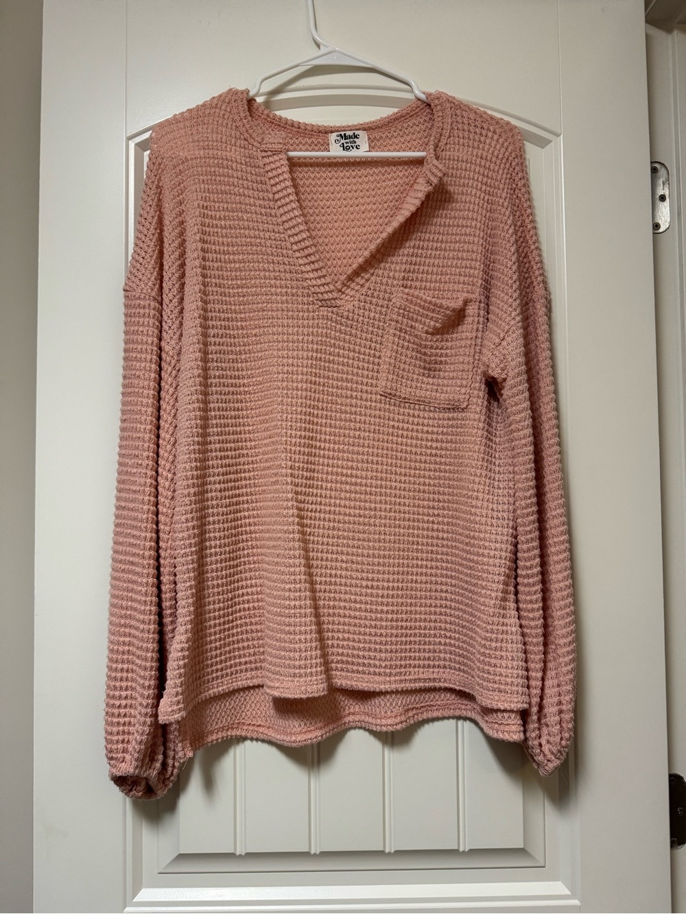 Made For Love Soft Waffle-Knit Long Sleeve Tee in Peach